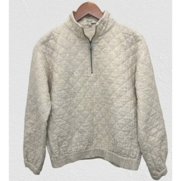 Madewell half zip sweater in oatmeal quilted oversized 100% cotton Size XSmall - Picture 3 of 11